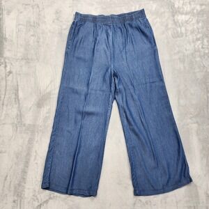 Indian Emporium Pants Womens L Blue Chambray Lyocell Wide Leg Pull On‎ Casual
